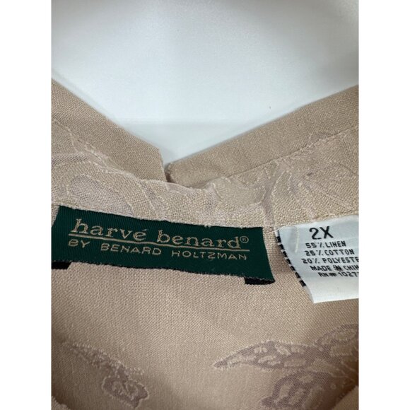 Harve Benard top Beige Floral Button-Up Shirt size  2X Linen Blend Womens Blouse - Picture 2 of 3